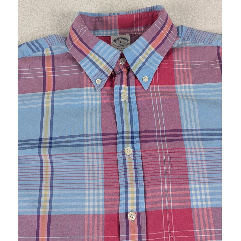 Brooks Brothers Plaid Short Sleeve Button Down Shirt Men's Size L